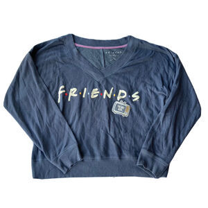 Friends Sweatshirt Sz M 8-10 V-Neck Long Sleeve Crop Pullover Blue TV Womens